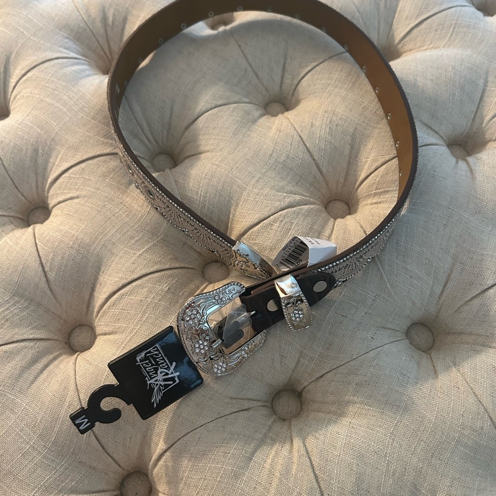 Kids' Silver and Black Belt with Rhinestone Buckle